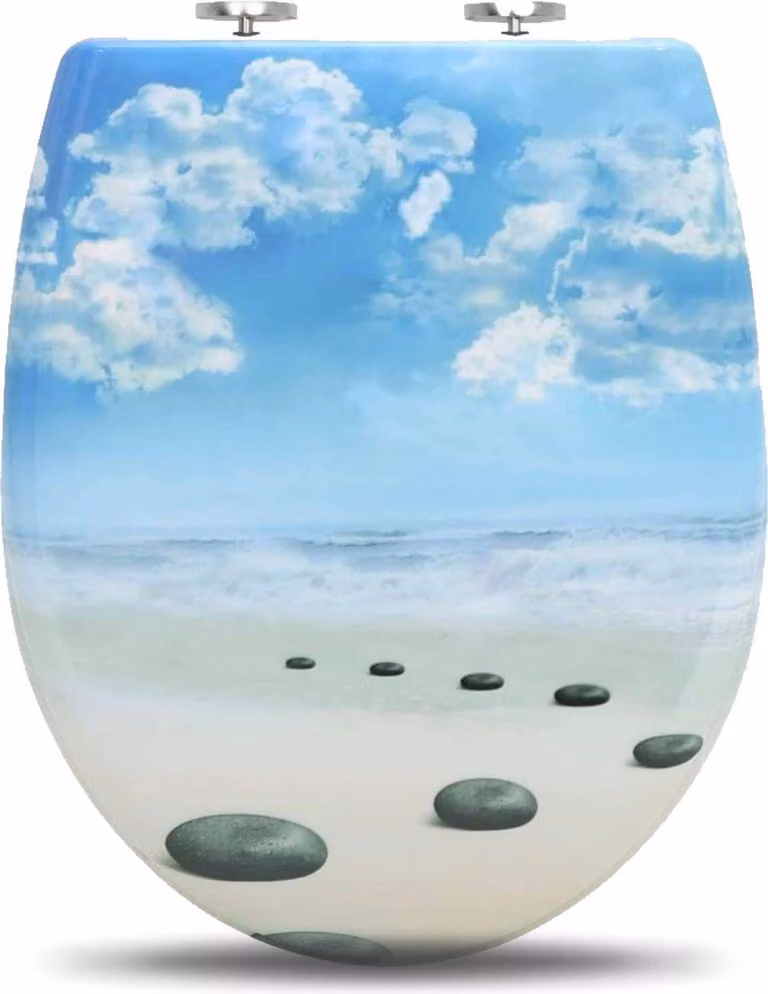 Happyment Sedile antibatterico per WC Beach - Universale - Con chiusura morbida - MDF - Sedile per WC - Coperchio per WC