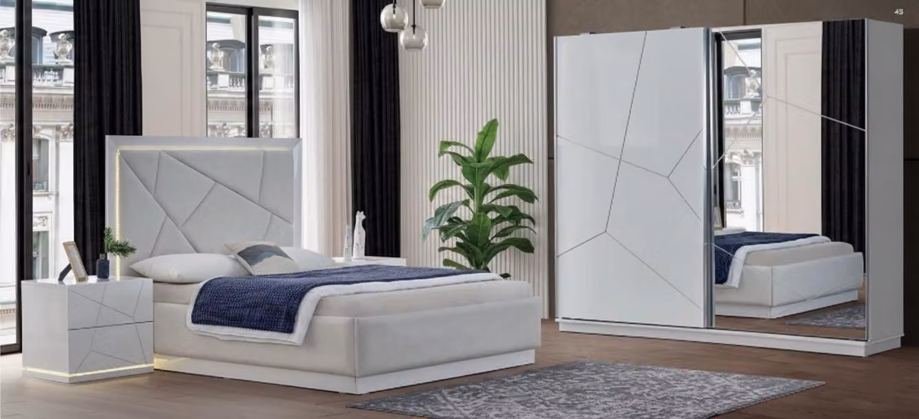 Set per camera da letto moderno: letto matrimoniale e armadio