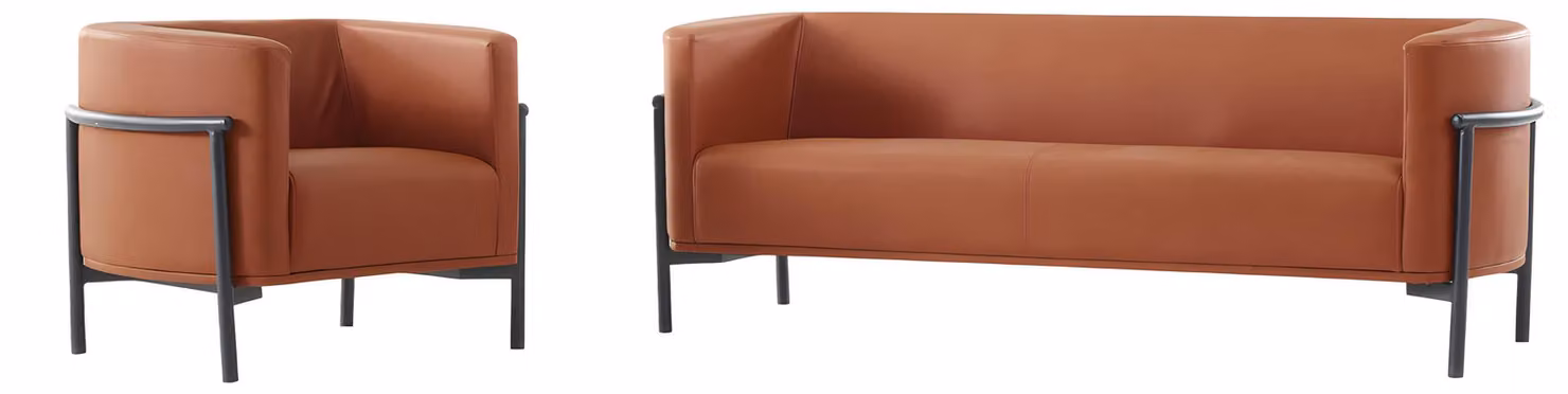 Stilvolle Orange Sofagarnitur Designer Ledercouch Loungesessel 2tlg