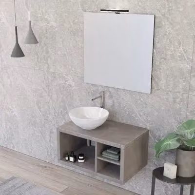 Mobile bagno sospeso INBAGNO moderno grigio opaco con vani a giorno e ripiani interni L: 80 cm, P: 40 cm, H: 50 cm – 1
