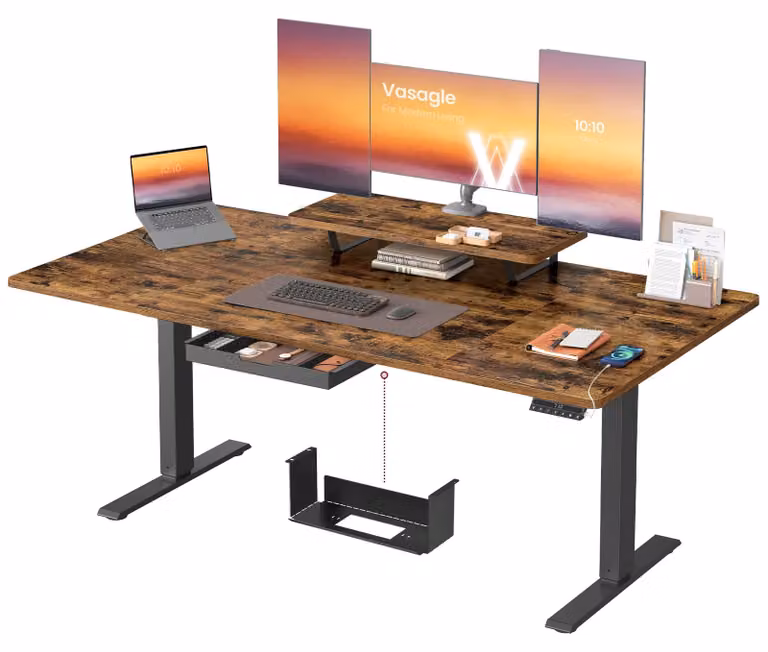 Scrivania regolabile in altezza VASAGLE, 160 x 80 cm, con porta USB-C – Colore marrone vintage