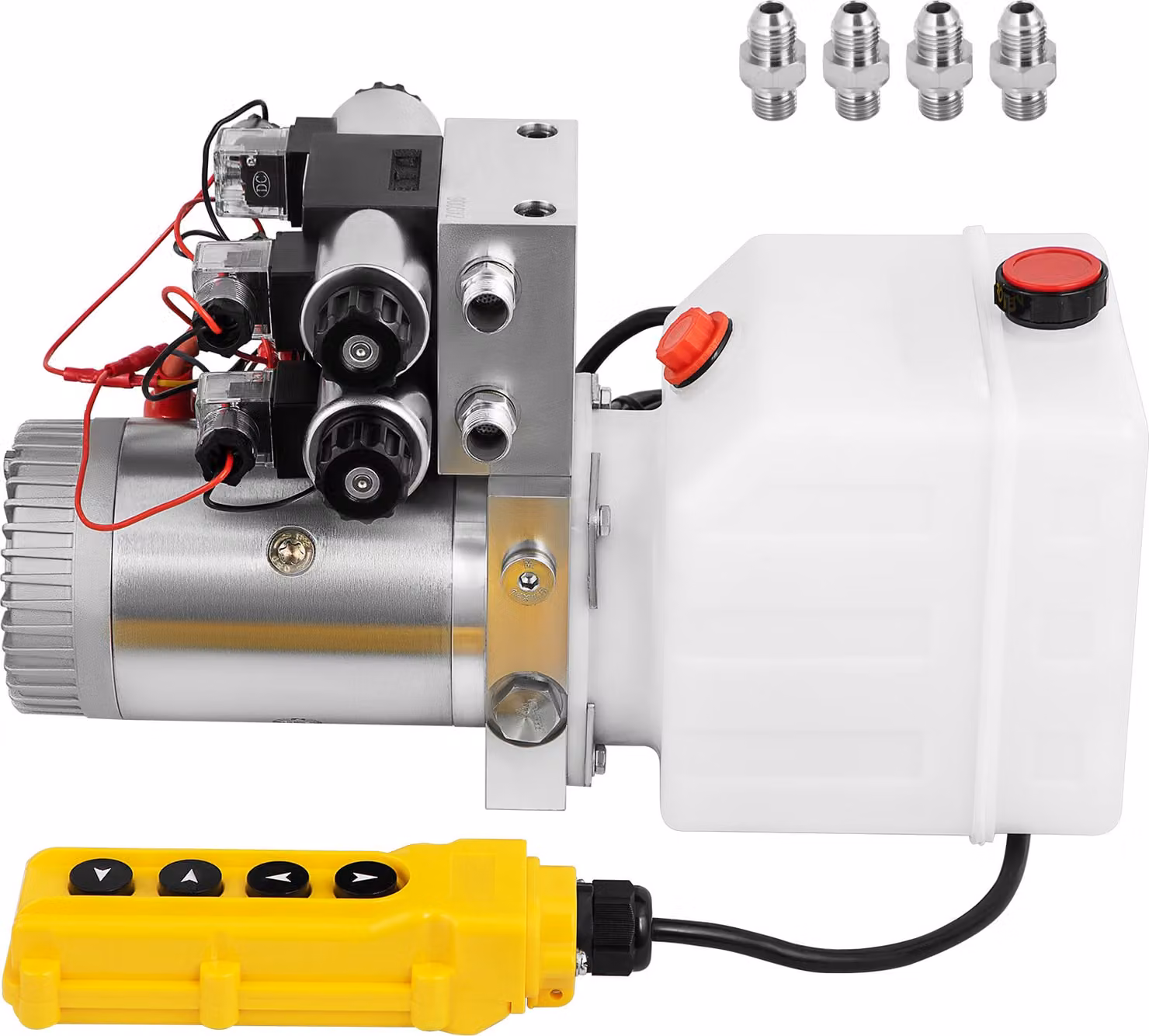 Pompa idraulica SucceBuy, gruppo idraulico a doppio effetto, 12 V CC, gruppo idraulico a doppio solenoide, serbatoio da 4,5 l, per rimorchi ribaltabili e sollevatori per auto