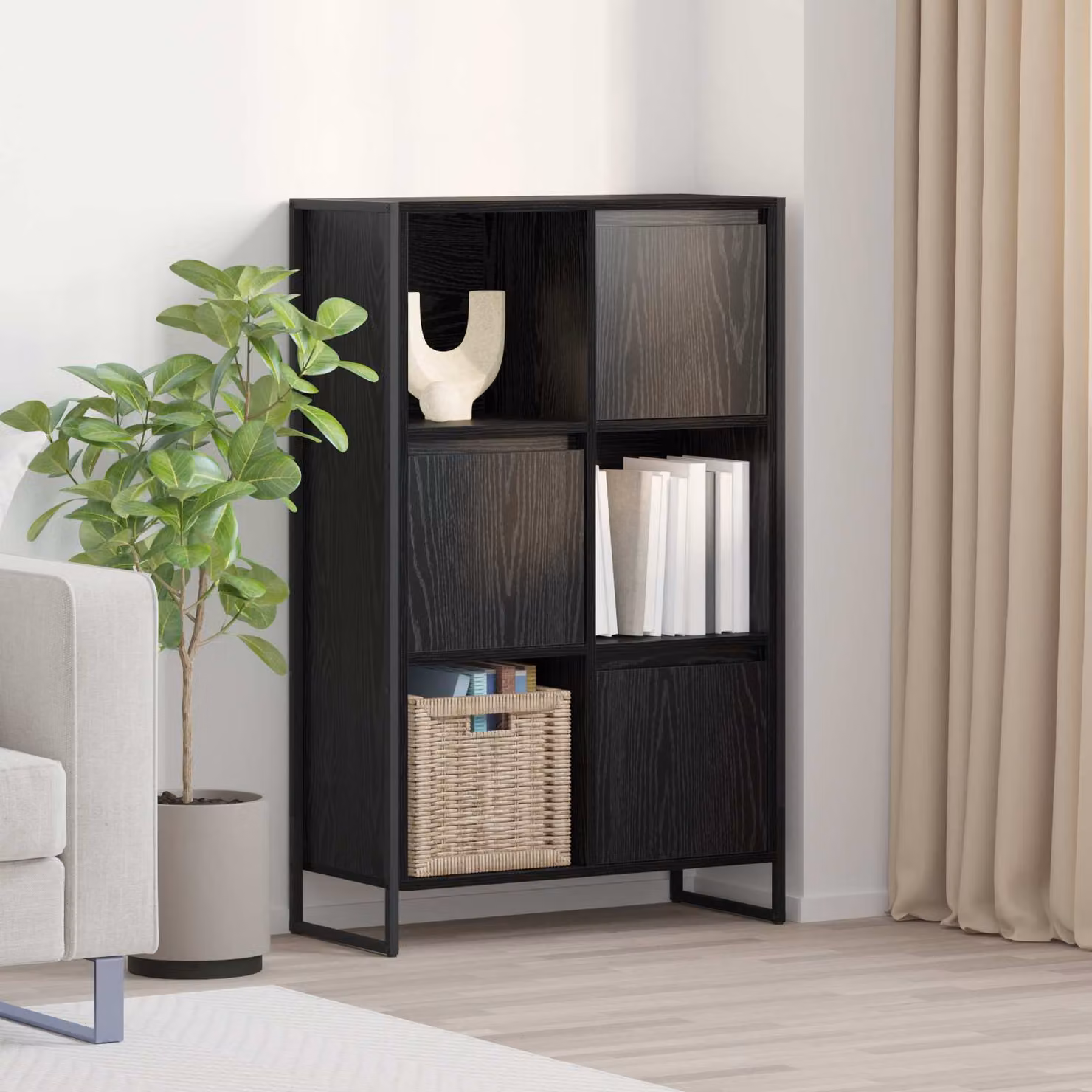 Armadio per libri vidaXL in stile industrial nero con pannello posteriore, L: 68 cm, P: 30 cm, H: 108.5 cm