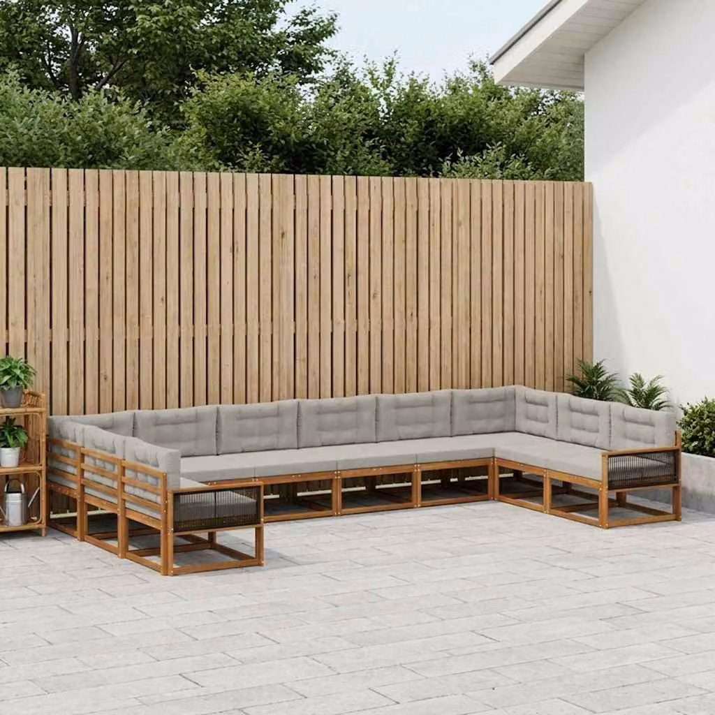 Set di divani da esterno vidaXL a forma di U in legno di acacia con cuscini, beige e grigio chiaro