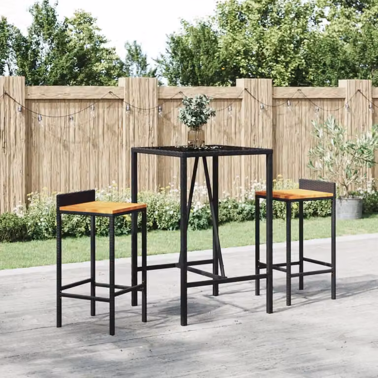 Tavolo da bar vidaXL in polyrattan nero con piano in vetro, L/P/H: 70 x 70 x 110 cm