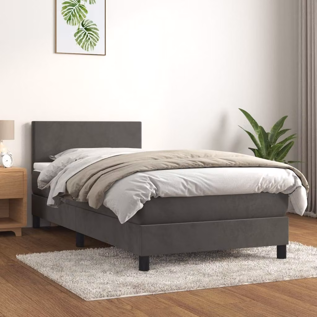 The Living Store Letto a molle con materasso grigio scuro 80x200 cm in velluto