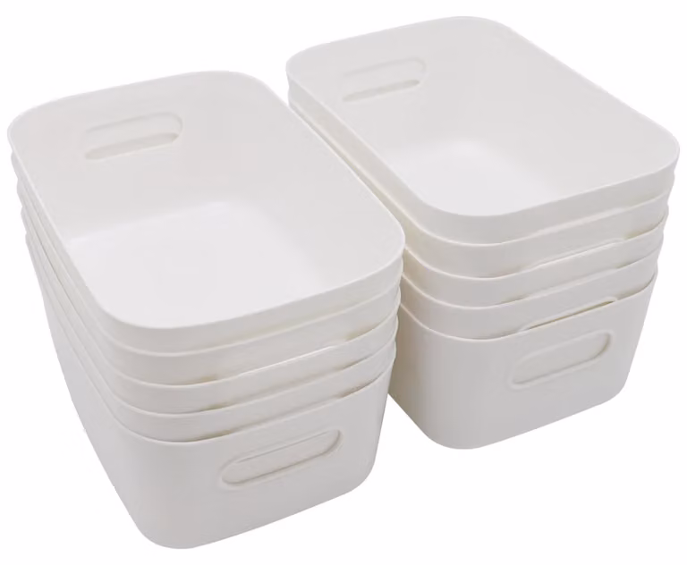 Contenitori portaoggetti, confezione da 10 pezzi - Contenitori in plastica - Organizer - Scatole portaoggetti - Maniglie - 24 x 16 x 10 cm - Bianco - Contenitore portaoggetti