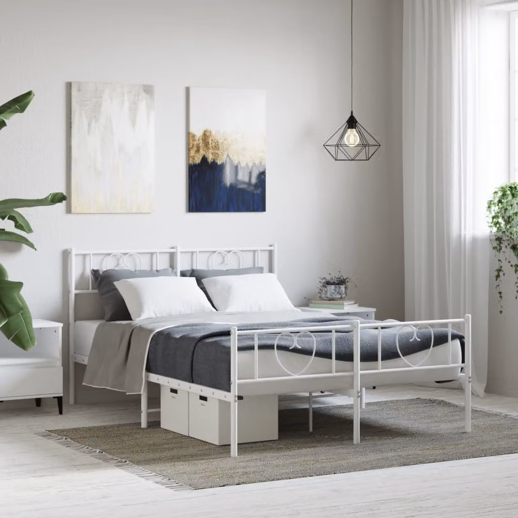 vidaXL Giroletto in metallo bianco con testiera e pediera L/P/H: 200 x 120 x 90 cm