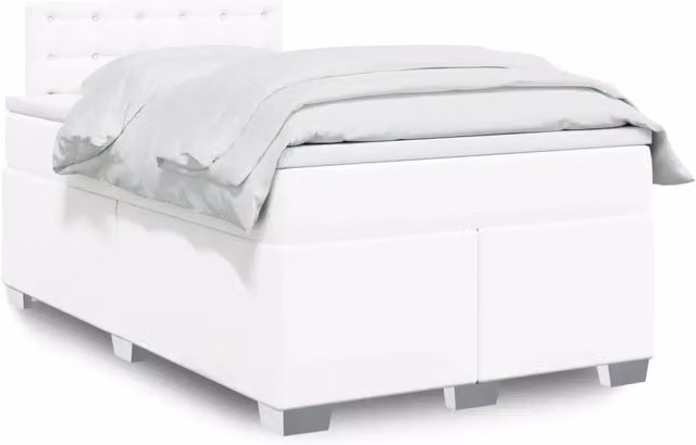 Letto con Giroletto a Molle e Materasso Ibrido vidaXL Bianco in Similpelle L: 120 cm, P: 200 cm