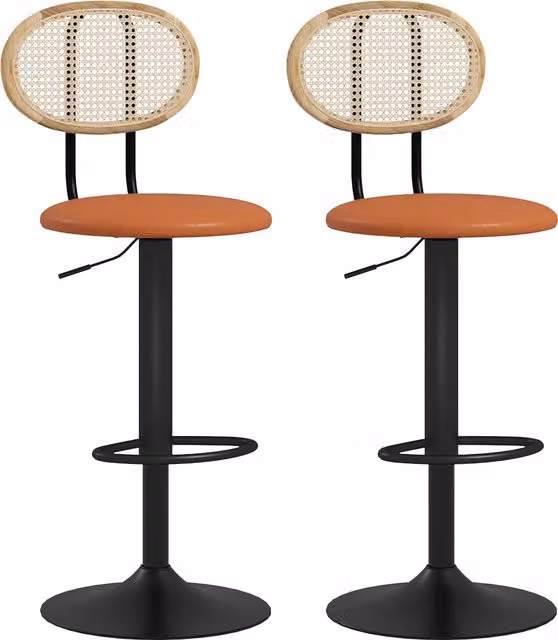 Set di 2 sgabelli da bar HOMCOM regolabili in altezza con schienale in rattan e poggiapiedi, marrone