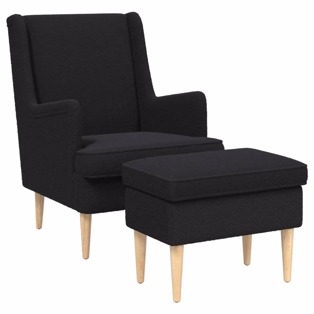 Set di Poltrona con Ottoman vidaXL in tessuto Bouclé Nero per Soggiorno e Camera da Letto – 2