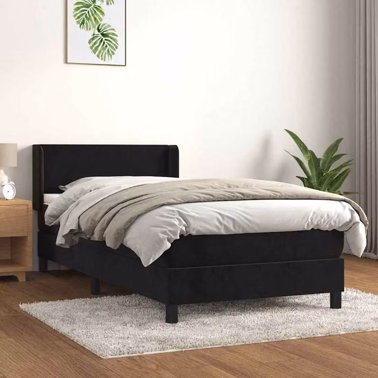vidaXL Giroletto a Molle con Materasso in Velluto Nero L/P/H: 90 x 200 x 88 cm