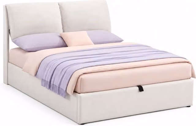 Letto matrimoniale 140x200 cm con contenitore e 3 cassetti; in velluto beige
