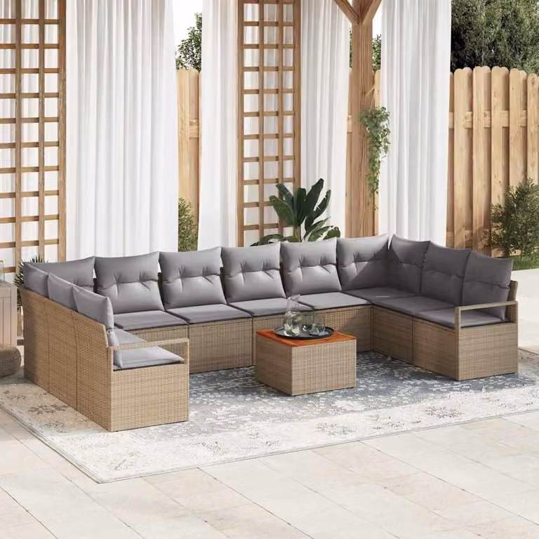 Maison Exclusive - Set Divano da Giardino con cuscino 11 pcs Beige polyrattan