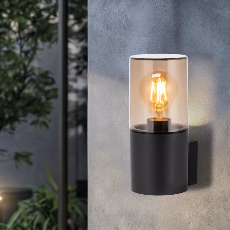 Lampada da parete E27, grado di protezione IP54 – Lampada per esterni, alluminio, finitura nera opaca, senza lampadina