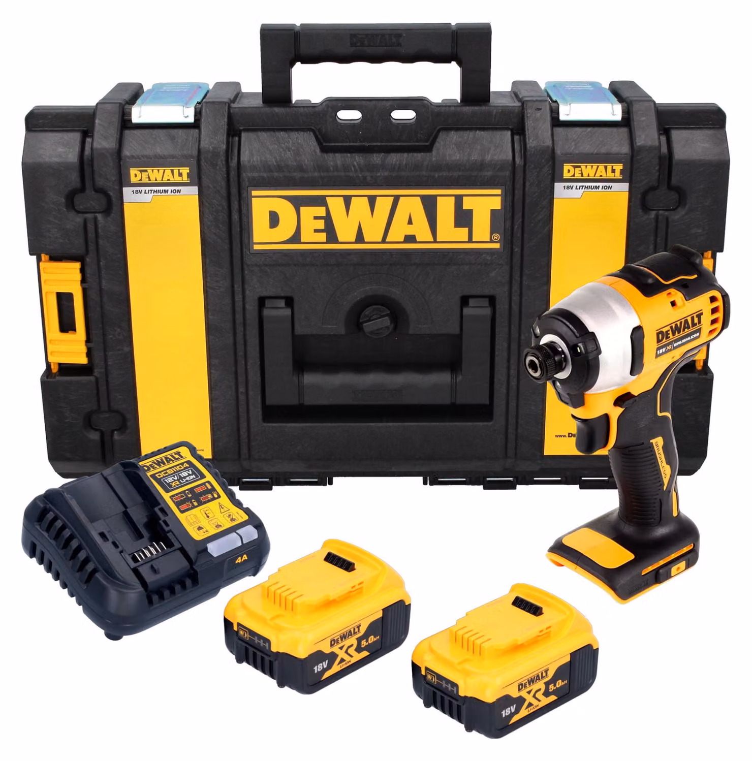 Avvitatore a impatto a batteria DeWalt DCF 809 P2 18 V 1/4" brushless + 2 batterie da 5,0 Ah + caricabatterie + valigetta Tough Box