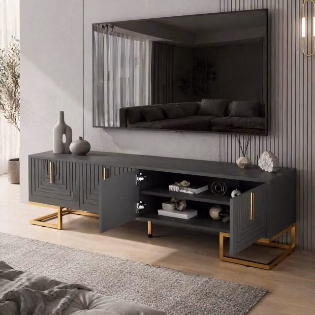 Mobile TV 170x40x45,5 cm grigio-nero, truciolare con 4 ante