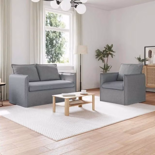 Set di 2 divani moderni vidaXL in tessuto grigio con coperture rimovibili