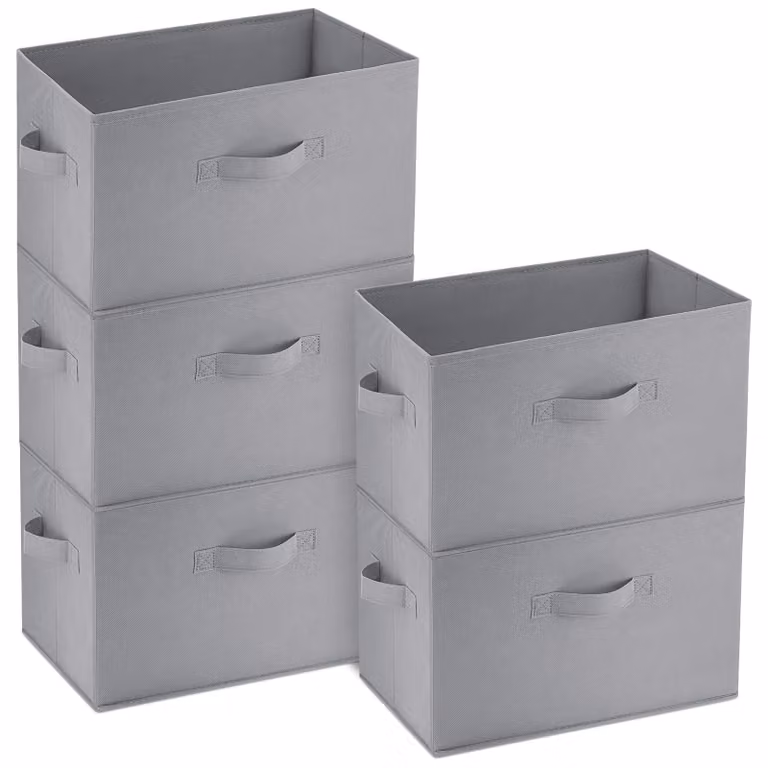 Contenitori portaoggetti, set da 5 pezzi - Contenitore - Pieghevole - Grigio - 38x25x25 cm - Materiale resistente - Cesti portaoggetti