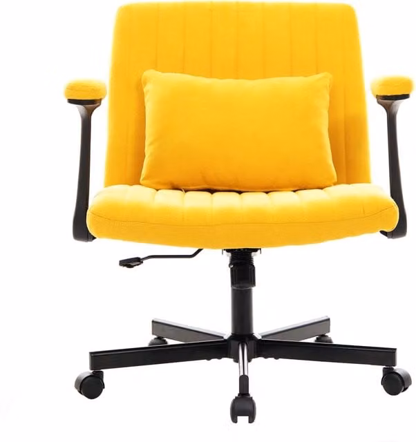 Sedia da ufficio girevole moderna in velluto giallo con braccioli pieghevoli e ruote silenziose