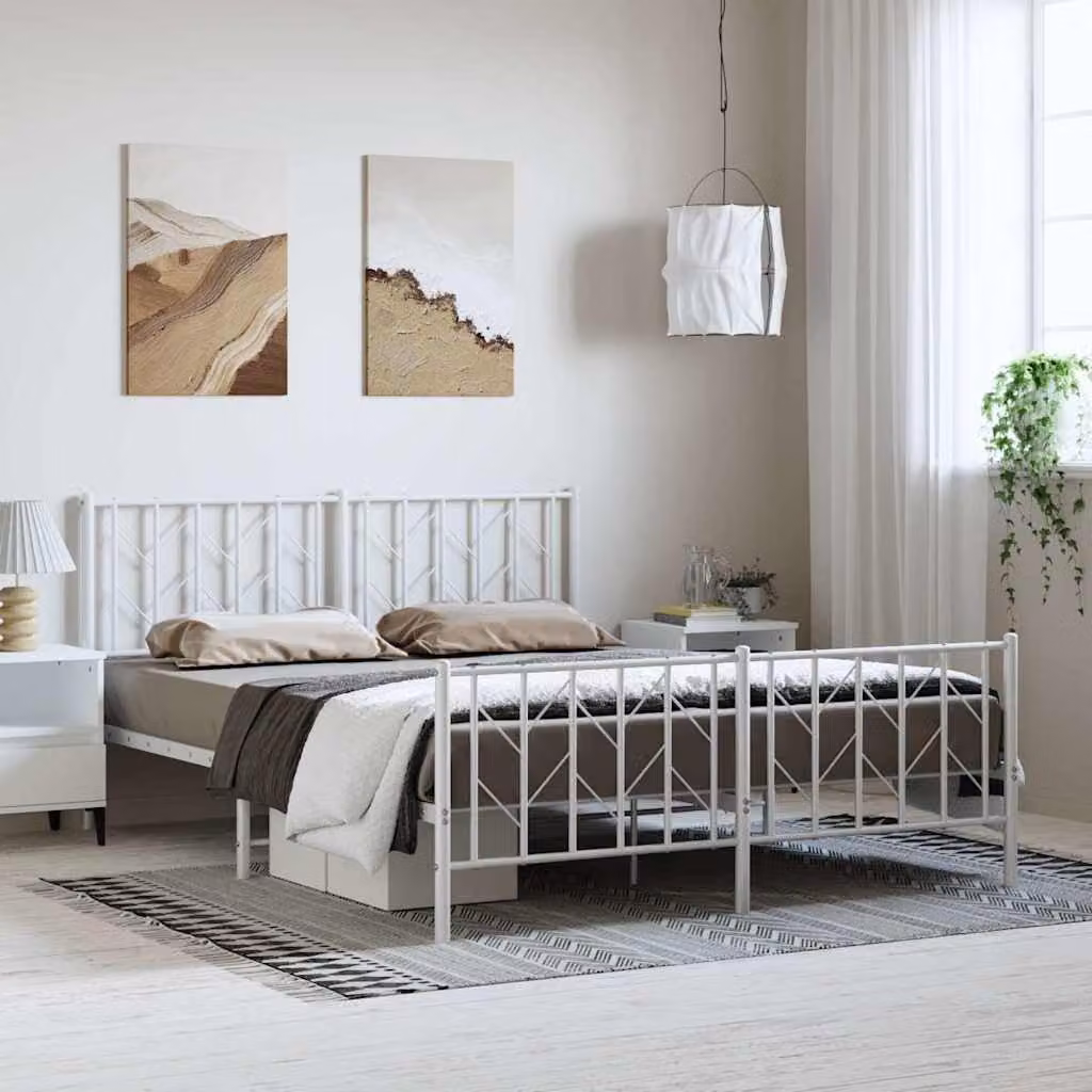 vidaXL Giroletto con Testiera e Pediera in Metallo Bianco L: 198 cm, P: 207 cm, H: 90 cm