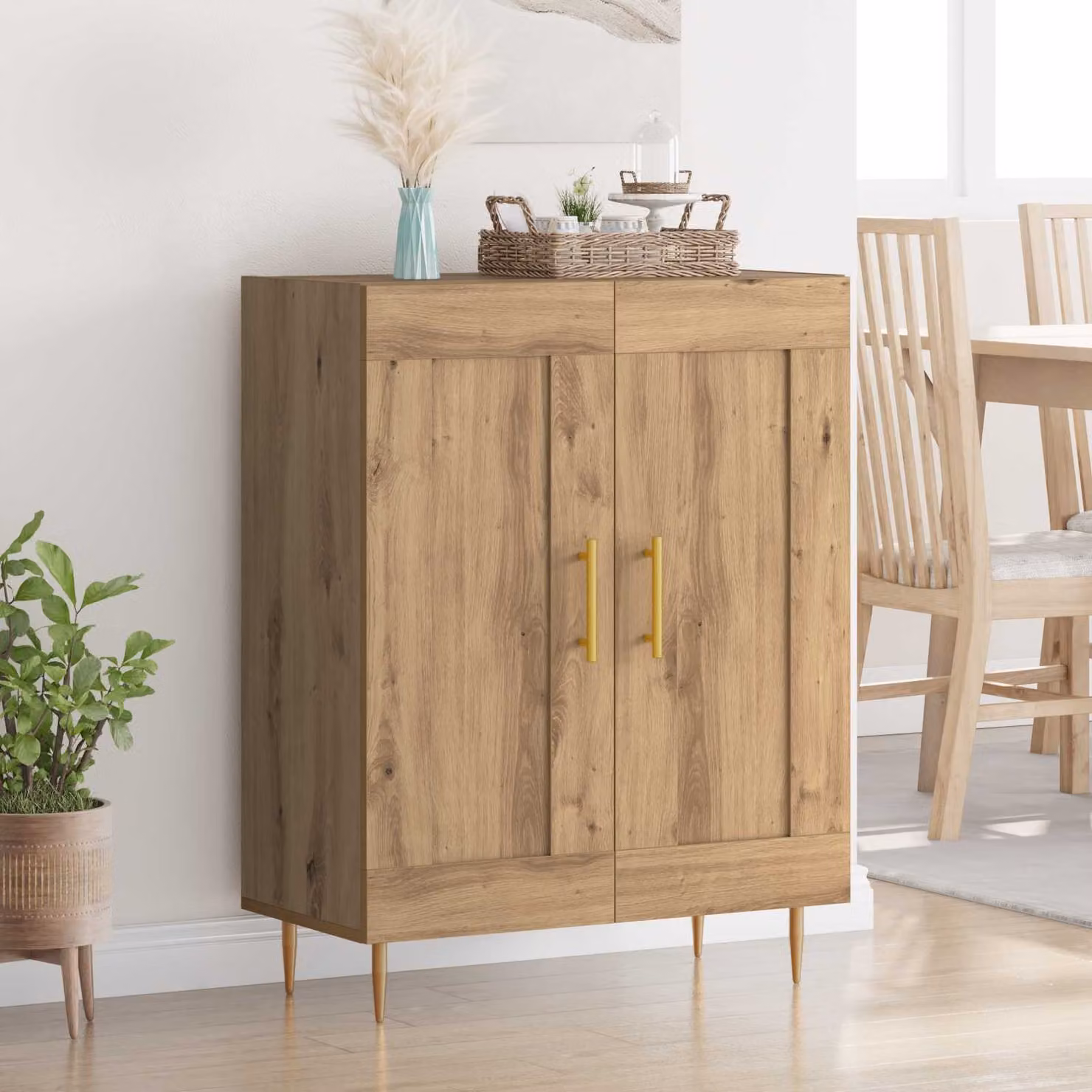 Credenza in stile mid-century vidaXL in legno e metallo marrone L: 69,5 cm, P: 34 cm, H: 90 cm