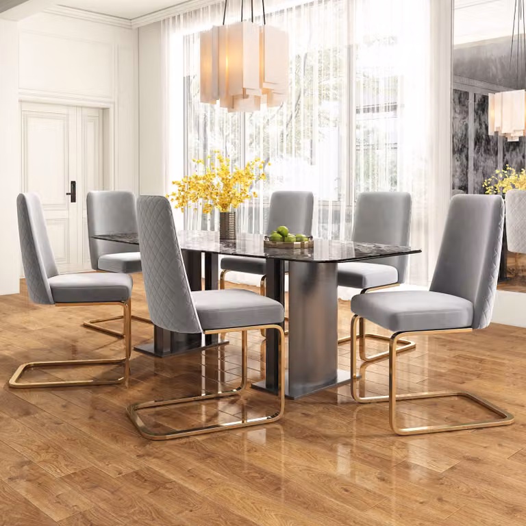 Set di 6 sedie a sbalzo Flieks, sedie per sala da pranzo con gambe in metallo dorato, sedie imbottite con rivestimento in velluto, sedie da cucina sedie da soggiorno, beige