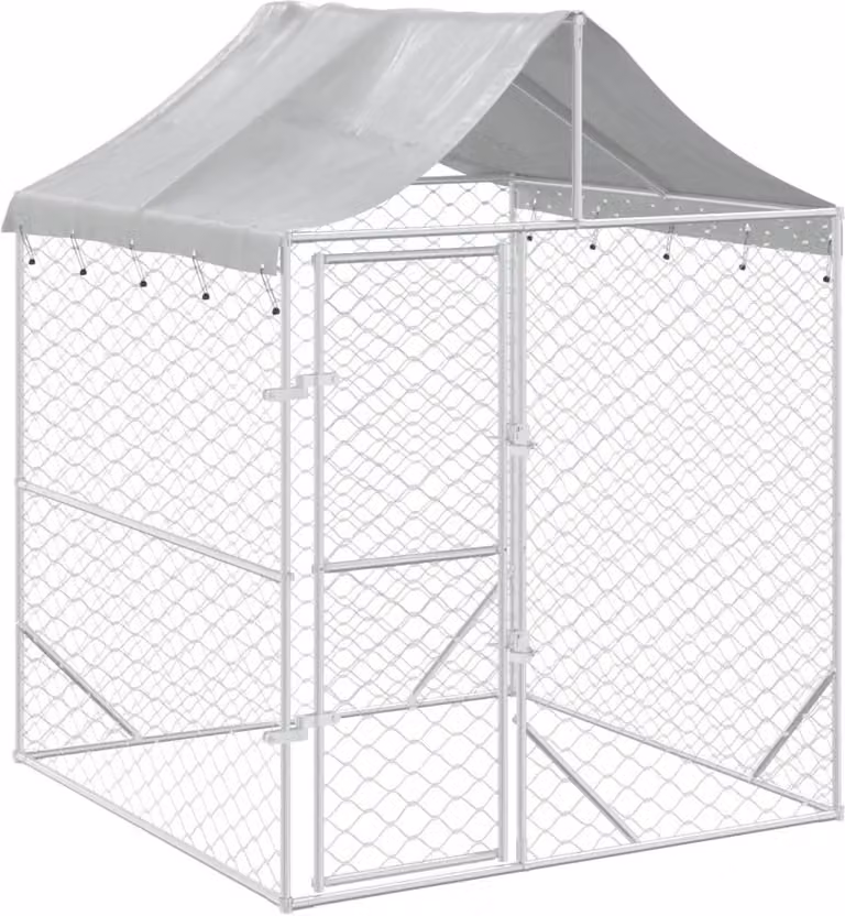 Cuccia Cani da Esterno Tetto Argento 2x2x2,5 m Acciaio Zincato