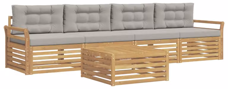 Set di divani da esterno, 5 pezzi, bianco e grigio chiaro
