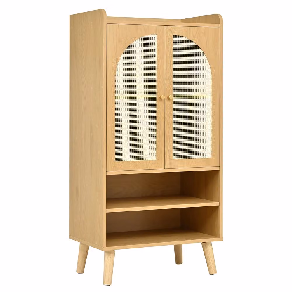 Buffet in rattan e legno beige Xylo con 2 porte e 2 scomparti aperti L: 60 cm, P: 40 cm, H: 121 cm per soggiorno, cucina o ingresso – 2
