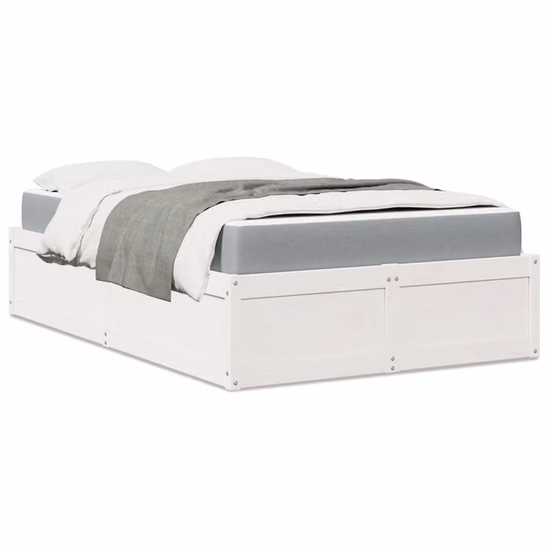 vidaXL Giroletto Bianco in Legno Massello di Pino con Doghe Fisse L/P/H: 140 x 190 cm