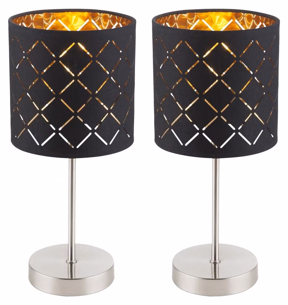 Set di 2 lampade da tavolo, tessuto, nere, altezza 35 cm