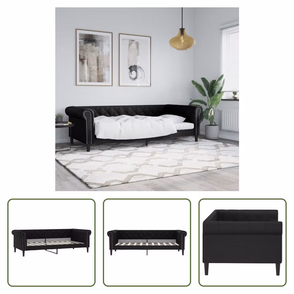 The Living Store Letto da giorno nero 90x190 cm in ecopelle