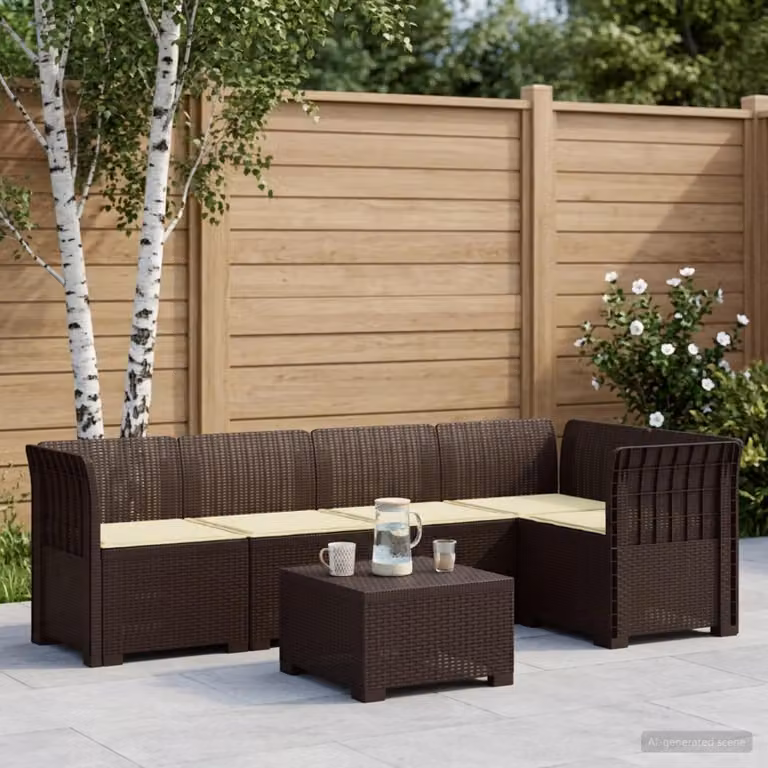 vidaXL Divano da Giardino a L per 5 Persone con Cuscini Imbottiti, Colore Marrone e Beige, Stile Rattan Moderno con Coperture Rimovibili e Resistenti ai Raggi UV