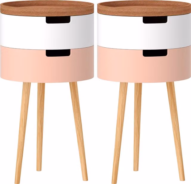 Set di 2 tavolini da caffè HOMCOM con 3 livelli, piano superiore a vassoio e vani contenitore, multicolore