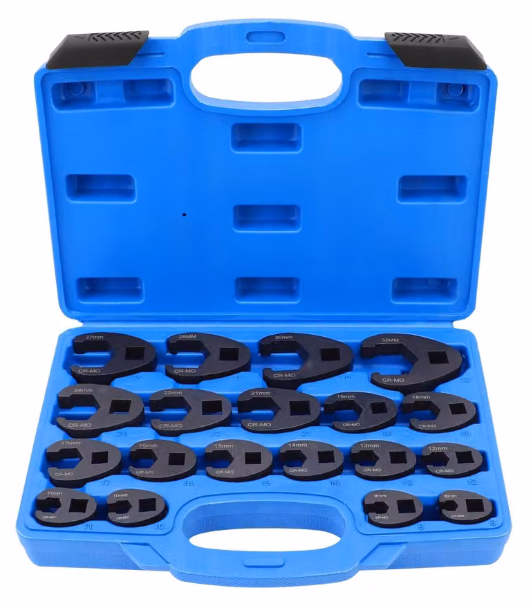 Set di chiavi Crowfoot – Acciaio al carbonio di alta qualità – Set da 19 pezzi – Da 8 mm a 32 mm – Utensili per chiavi – Qualità professionale