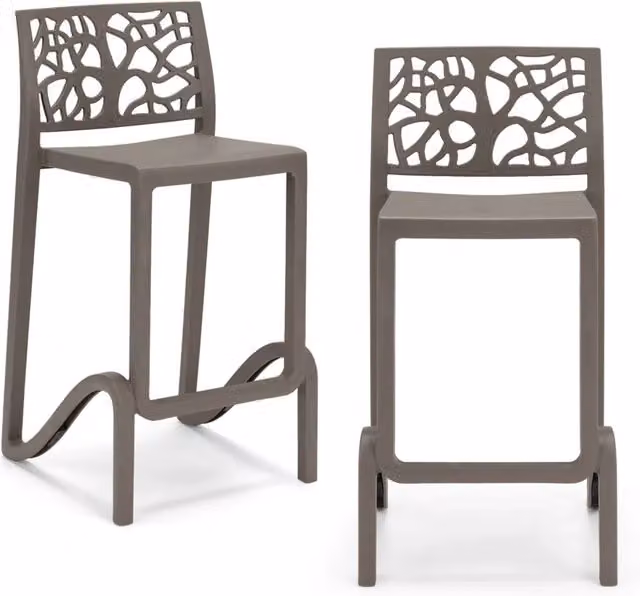 Set di 2 sgabelli TETI Redokasa in polipropilene impilabili, idrorepellenti e resistenti ai raggi UV, design moderno, colore Tortora, altezza seduta: 75 cm