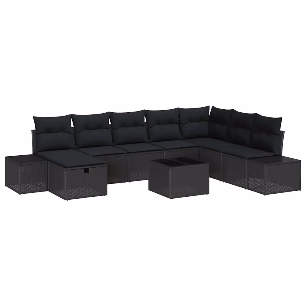 Set Divano da Giardino a L vidaXL 9 Pezzi in Rattan con Cuscini Neri e Struttura in Acciaio Verniciato a Polvere – 2