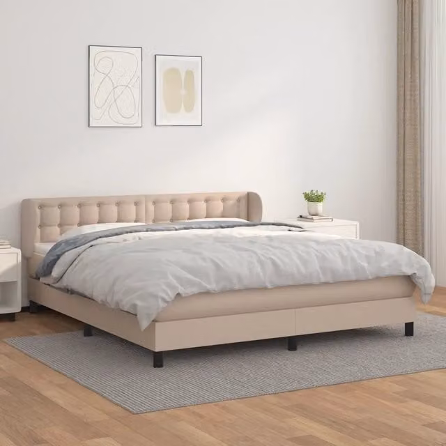 Letto con Giroletto a Molle e Materasso vidaXL in Similpelle Beige, L/P: 160 x 200 cm – 1