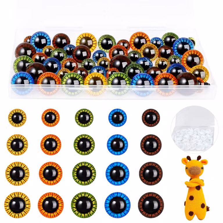 Occhi di sicurezza, 80 pezzi, di colore assortito, da 10 a 18 mm, con anelli di chiusura