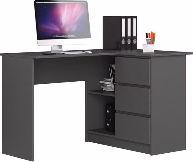 Scrivania angolare AKORD B16 Grigio Grafite 124 cm 3 cassetti 124x85x77 cm Modello a destra