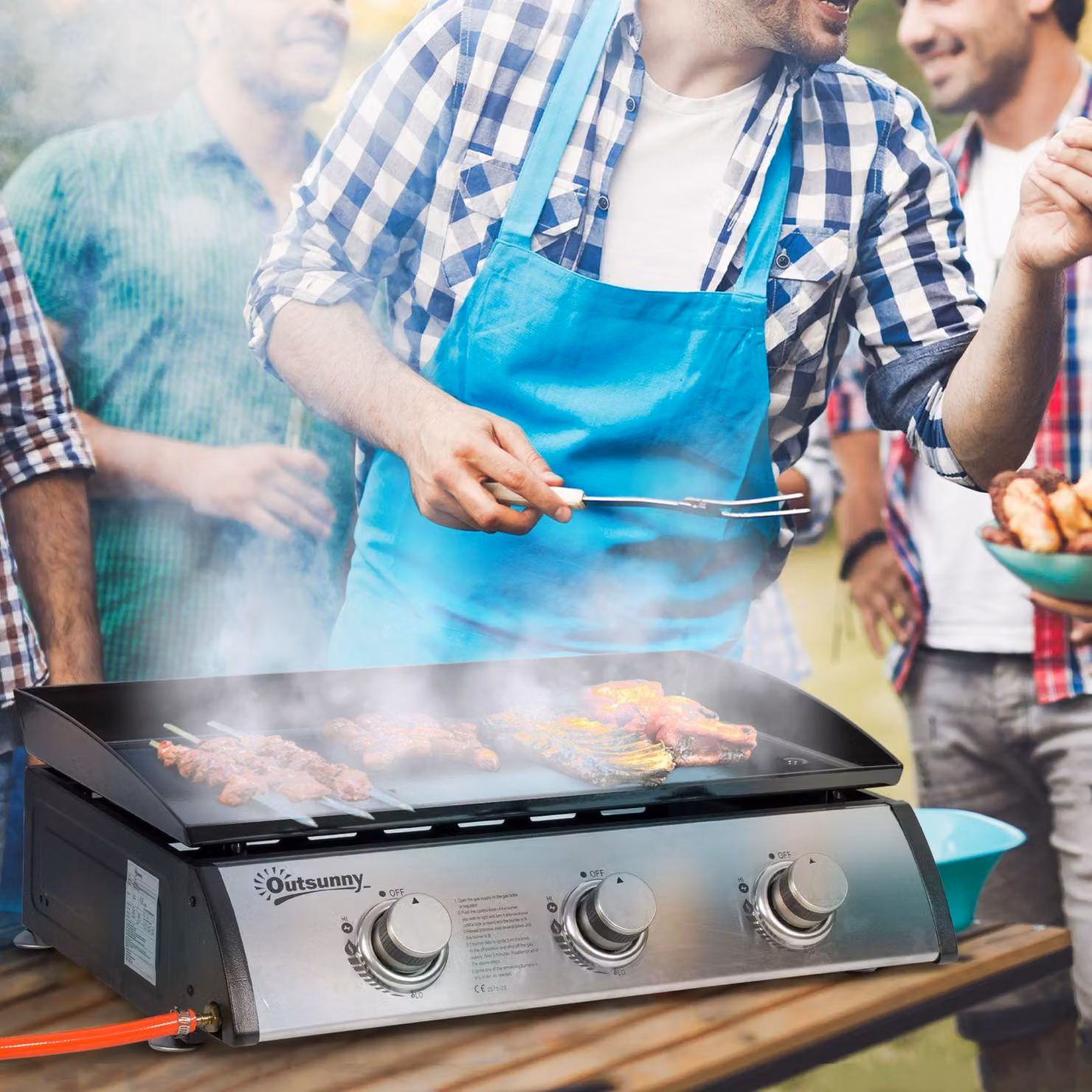 Grill a gas 10000BTU/2,5 KW grill a gas con 3 bruciatori in acciaio inox riduttore di pressione, tubo del gas, barbecue da giardino per balcone, barbecue da campeggio 63 x 48 x 21 cm