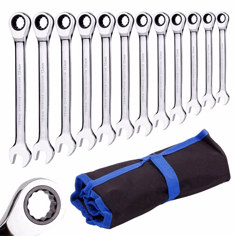 Elzusha - Set di 12 chiavi ad anello per tubi - Misura metrica da 8 a 19 mm, con custodia a rotolo