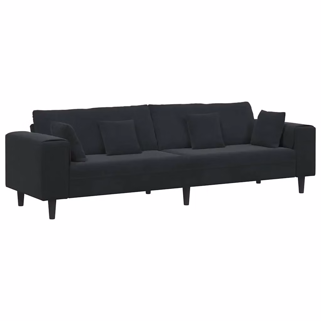 Divano moderno in velluto nero vidaXL con cuscini, L: 250 cm, P: 77 cm, H: 76 cm – 2