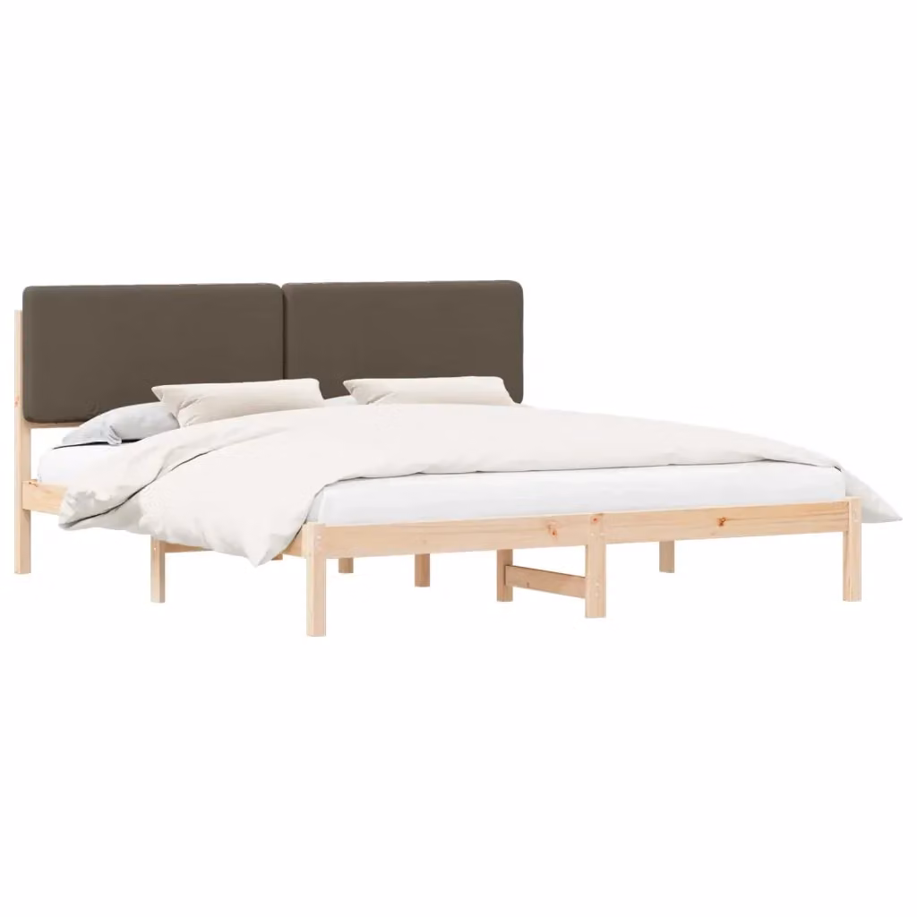 Letto con Testiera Rivestita in Tessuto e Pino Massello vidaXL, Colore Beige o Grigio, 200 x 200 cm – 2