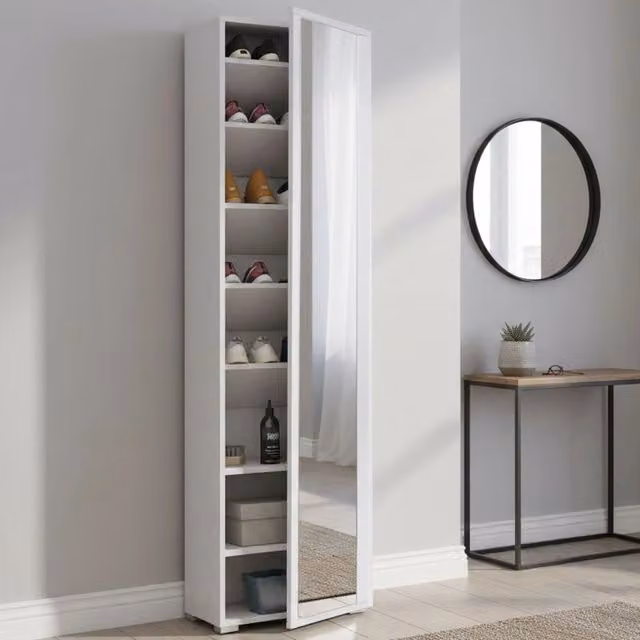 Scarpiera DMORA Asiago Bianca con Specchio e Ripiani Interni L/P/H: 50 x 32 x 182 cm