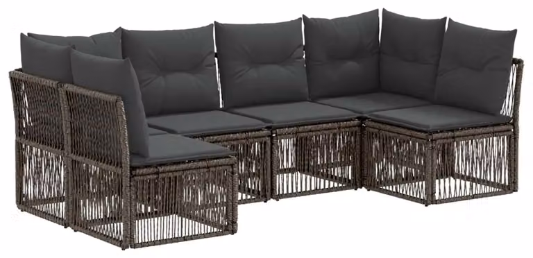 Set di divani da giardino, 6 pezzi, colore grigio, in rattan sintetico