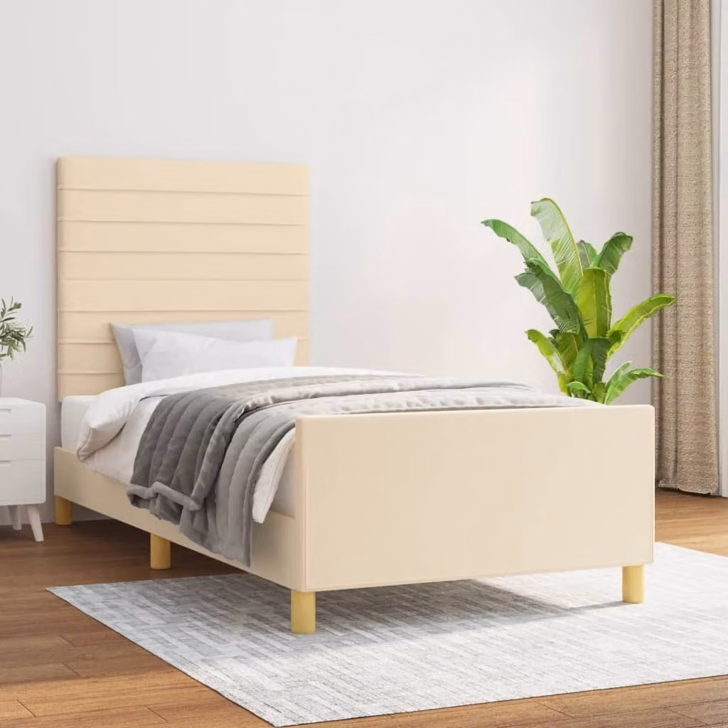 The Living Store Giroletto con testiera crema 100x200 cm in tessuto
