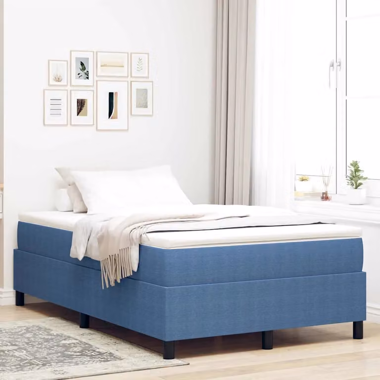 Letto a molle vidaXL in tessuto cord in blu e bianco L 120 cm x P 200 cm