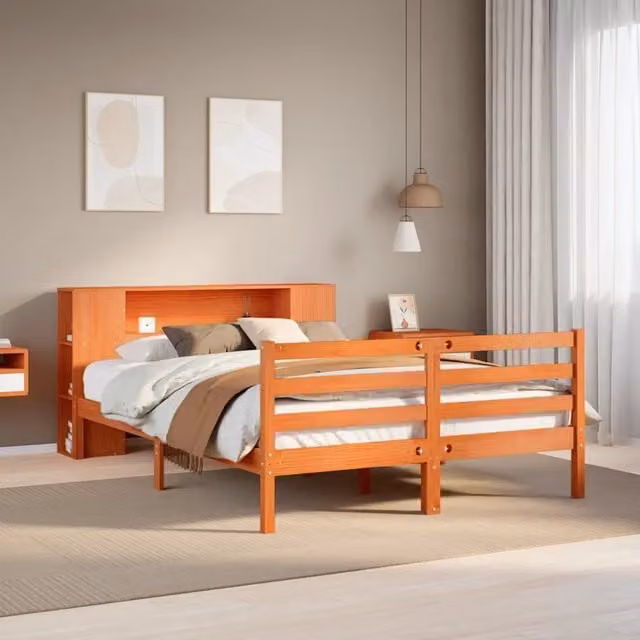 Letto Libreria senza Materasso Marrone Cera 150x200 cm in Pino 3321867